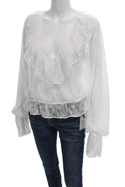 Tularosa Women Bohemian Floral V-Neck Drawstring Long Sleeve Blouse Size S
