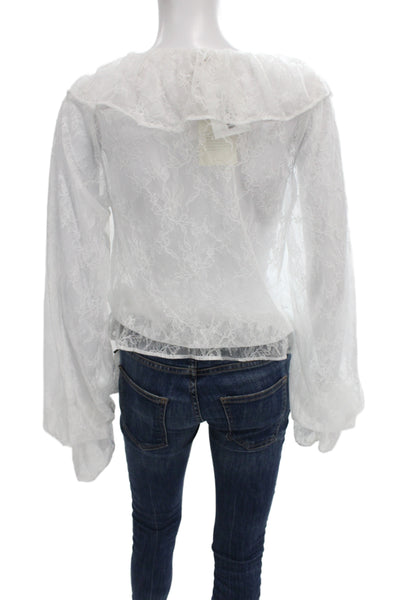 Tularosa Women Bohemian Floral V-Neck Drawstring Long Sleeve Blouse Size S