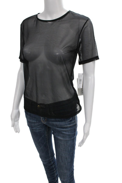 Natori Womens Gothic Black Round Neck Short Sleeve T Shirt Poly Spandex Size S