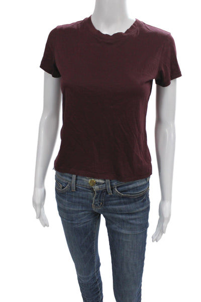 Frame Women Basic Purple Cotton Crew Short Sleeve Button TShirt Petite Size XS