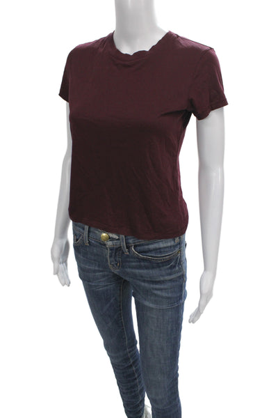 Frame Women Basic Purple Cotton Crew Short Sleeve Button TShirt Petite Size XS