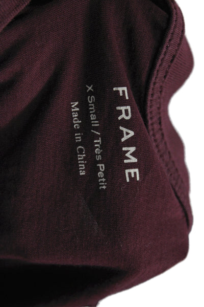 Frame Women Basic Purple Cotton Crew Short Sleeve Button TShirt Petite Size XS