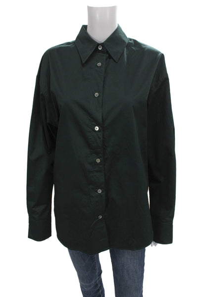Sold Out Unisex Point Collar Button-Up Long Sleeve Green 100% Cotton Size S