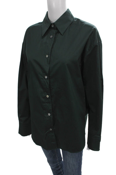 Sold Out Unisex Point Collar Button-Up Long Sleeve Green 100% Cotton Size S