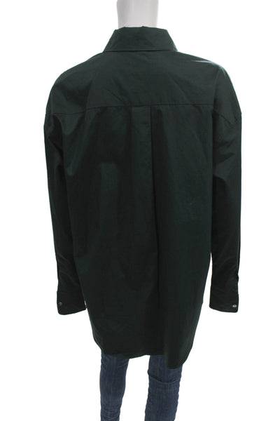 Sold Out Unisex Point Collar Button-Up Long Sleeve Green 100% Cotton Size S