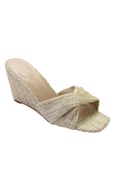 Ann Taylor Womens Wedge Heel Raffia Twist Strap Slide Sandals Beige Size 9.5M