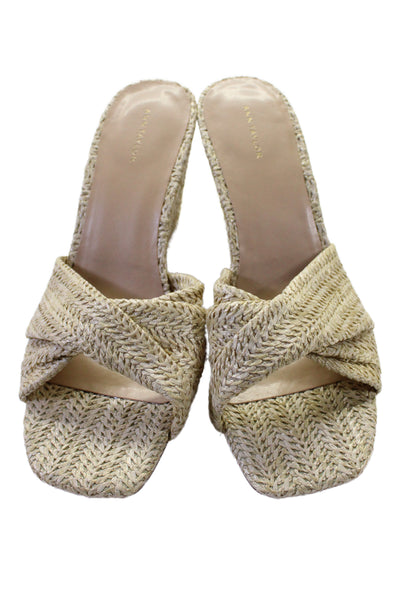 Ann Taylor Womens Wedge Heel Raffia Twist Strap Slide Sandals Beige Size 9.5M