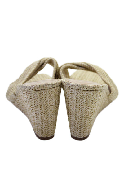 Ann Taylor Womens Wedge Heel Raffia Twist Strap Slide Sandals Beige Size 9.5M