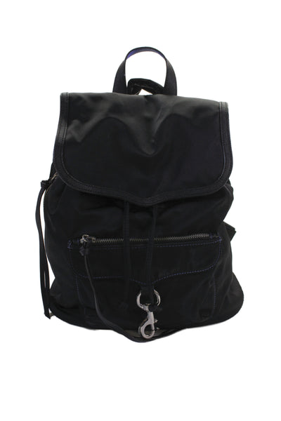 Rebecca Minkoff Womens Double Strap Nylon Drawstring Backpack Handbag Black