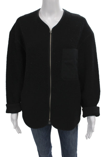 COS Womens Black Zip Wool Blend Classic Jacket Round Neck Size S
