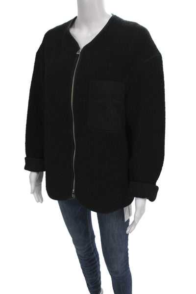 COS Womens Black Zip Wool Blend Classic Jacket Round Neck Size S