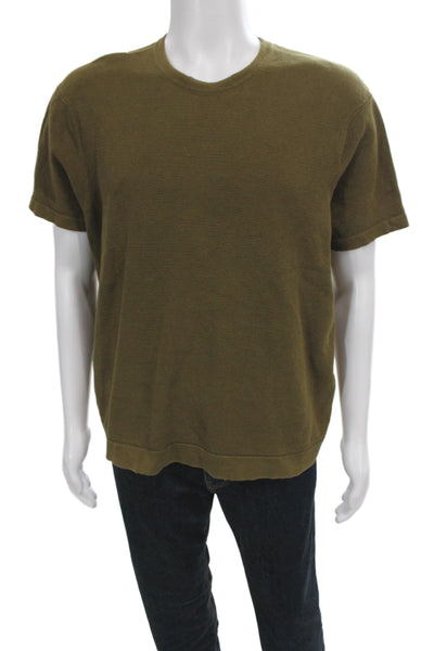 Zara Mens Army Brown Cotton Crew Neck Short Sleeve T-Shirt Size L