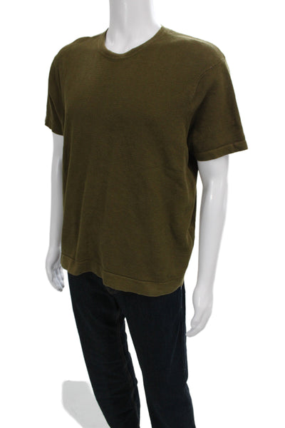 Zara Mens Army Brown Cotton Crew Neck Short Sleeve T-Shirt Size L