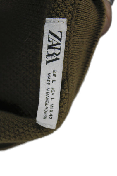 Zara Mens Army Brown Cotton Crew Neck Short Sleeve T-Shirt Size L