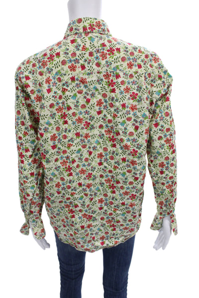 Liberty Women Floral Collared Cotton Button-Up Top Long Sleeve Beige Size 10
