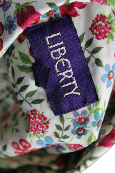 Liberty Women Floral Collared Cotton Button-Up Top Long Sleeve Beige Size 10