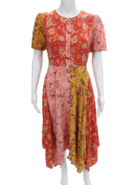 Zara Woman Womens Fit & Flare Shirt Dress Red Floral Paisley Cotton Size S