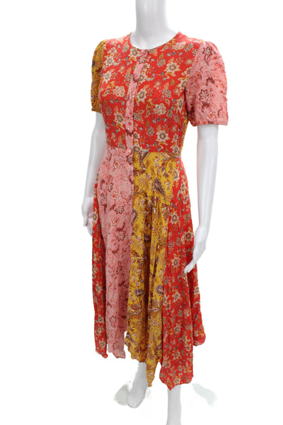 Zara Woman Womens Fit & Flare Shirt Dress Red Floral Paisley Cotton Size S