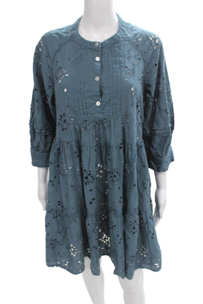 dRA Los Angeles Womens Dark Blue Floral Shirt Dress 3/4 Sleeve Size L