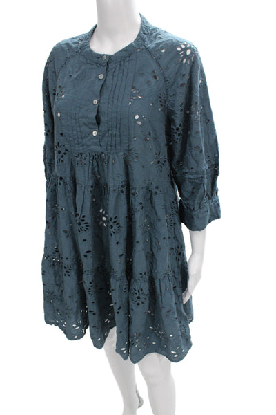 dRA Los Angeles Womens Dark Blue Floral Shirt Dress 3/4 Sleeve Size L