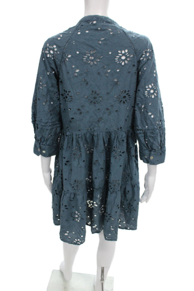 dRA Los Angeles Womens Dark Blue Floral Shirt Dress 3/4 Sleeve Size L