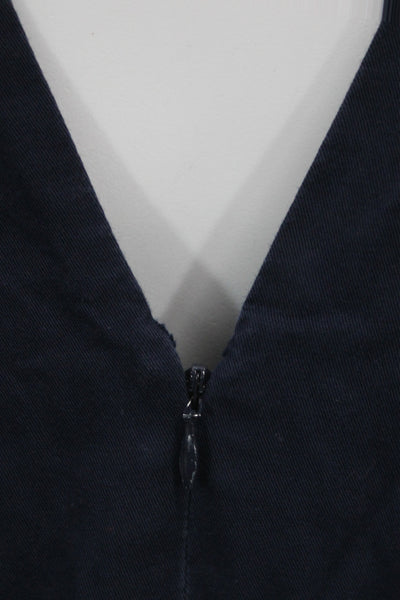 Marni Women Dark Blue Cotton V-Neck Sleeveless Shift Dress Knee Length Size 44
