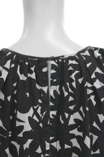 Everlane Women Kaftan Black Floral Cotton Shift Dress 3/4 Sleeve Size L