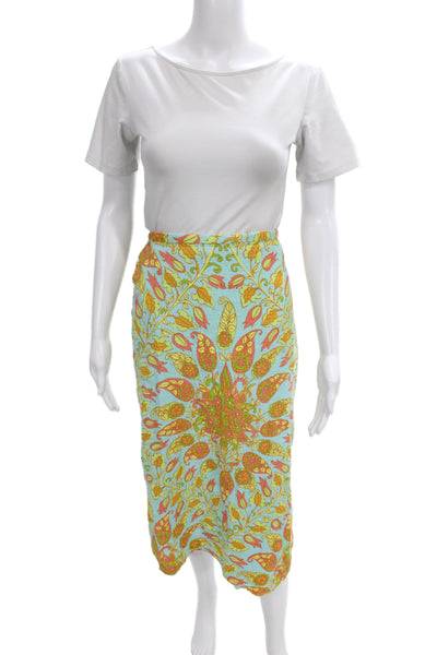 Zara Women Wrap Skirt Long Light Blue Paisley Cotton Size M