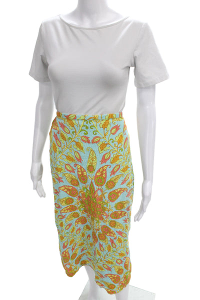 Zara Women Wrap Skirt Long Light Blue Paisley Cotton Size M