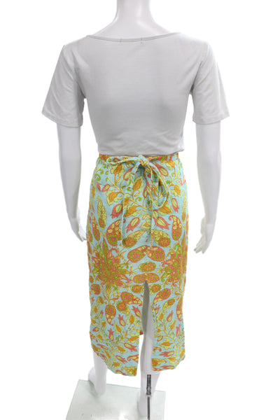 Zara Women Wrap Skirt Long Light Blue Paisley Cotton Size M