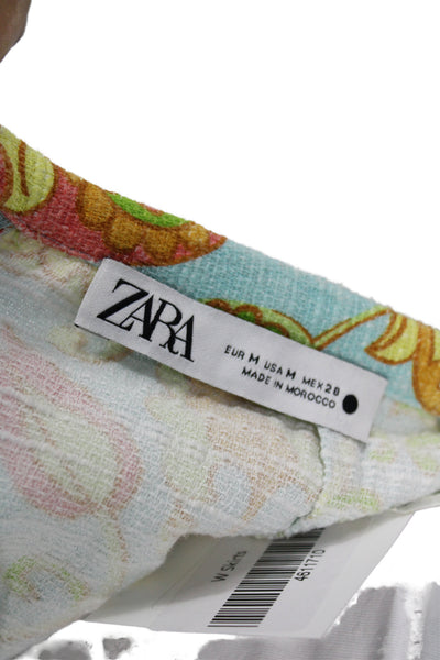 Zara Women Wrap Skirt Long Light Blue Paisley Cotton Size M