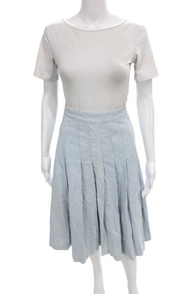 Babaton Womens Light Blue A-Line Pleated Cotton Midi Skirt Size 2