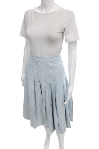 Babaton Womens Light Blue A-Line Pleated Cotton Midi Skirt Size 2