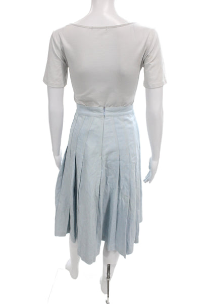 Babaton Womens Light Blue A-Line Pleated Cotton Midi Skirt Size 2
