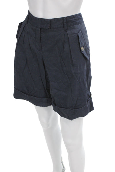 Theory Unisex Bermuda Shorts Dark Blue Linen Blend Button Size 4