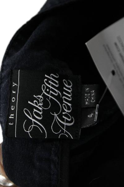 Theory Unisex Bermuda Shorts Dark Blue Linen Blend Button Size 4