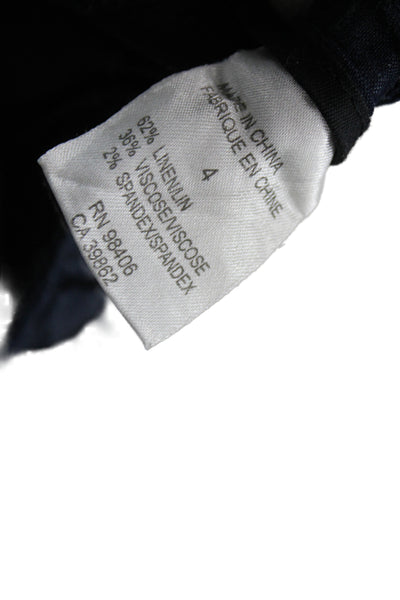 Theory Unisex Bermuda Shorts Dark Blue Linen Blend Button Size 4