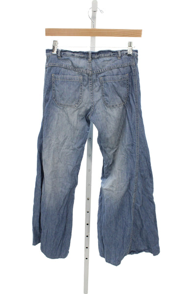 Free People Women Flared Wide Leg Jeans Blue Denim Low Rise Button Size 25