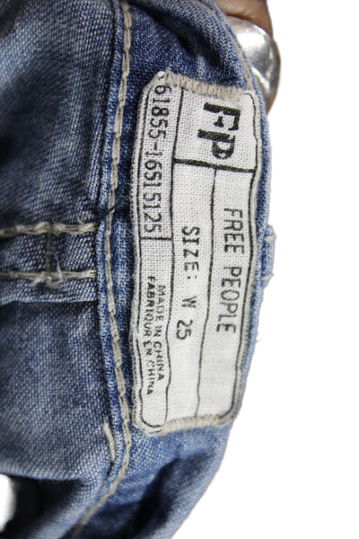 Free People Women Flared Wide Leg Jeans Blue Denim Low Rise Button Size 25