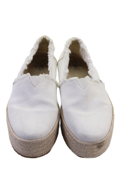 TOMS WOmens Platform Espadrille Slide On Shoes White Size 9
