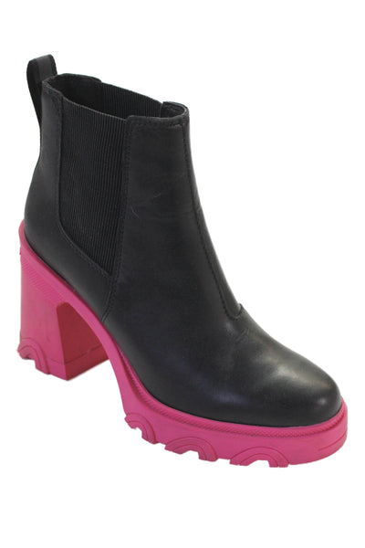 Sorel Womens Leather Stretch Inset Ankle Boots Black Pink Size 7