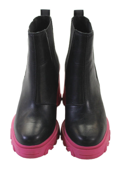 Sorel Womens Leather Stretch Inset Ankle Boots Black Pink Size 7