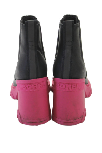 Sorel Womens Leather Stretch Inset Ankle Boots Black Pink Size 7