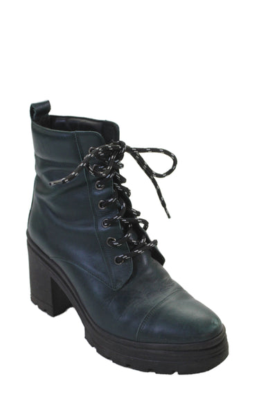 M.Gemi Womens Leather Lace Up Ankle Boots Jade Green Size 7.5