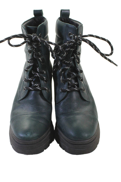 M.Gemi Womens Leather Lace Up Ankle Boots Jade Green Size 7.5