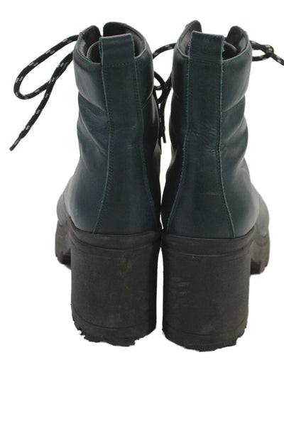 M.Gemi Womens Leather Lace Up Ankle Boots Jade Green Size 7.5