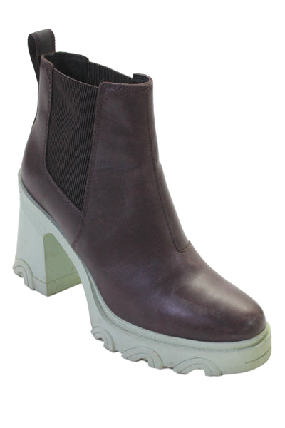 Sorel Womens Leather Stretch Inset Ankle Boots Brown Mint Green Size 7