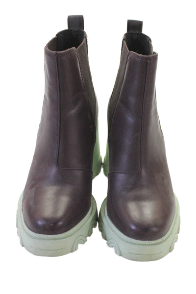 Sorel Womens Leather Stretch Inset Ankle Boots Brown Mint Green Size 7