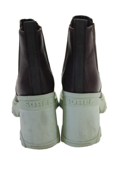 Sorel Womens Leather Stretch Inset Ankle Boots Brown Mint Green Size 7