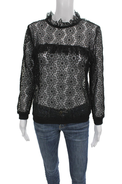 Anine Bing Women Floral High Neck Long Sleeve Black Blouse Size S